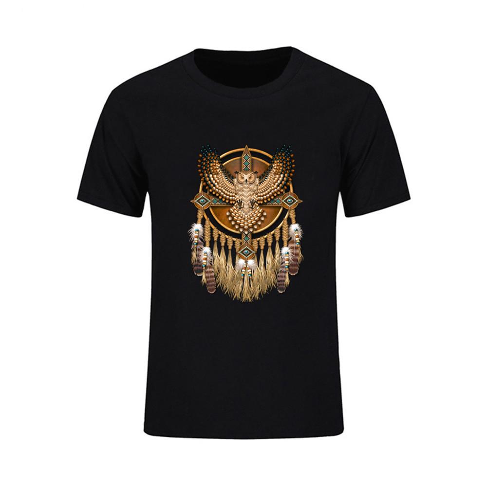 Hip Hop Cotton T Shirts For Mens Discount Beadwork Great Horned Owl Mandala T L