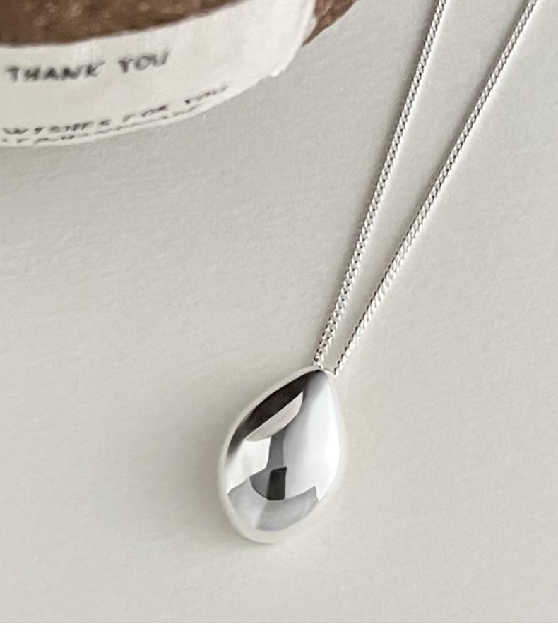 Water Drop Pendant Necklace for Women 925 Sterling Silver Glossy Sweater Chain Fashionable Long Fine Jewelry