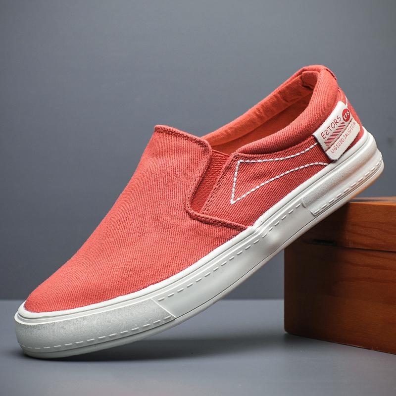 

Модная мужская парусиновая обувь Новая весенняя Противоскользящая Удобная парусиновая обувь Легкая Дышащая Обувь для вождения слипоны BD24003 44 красный