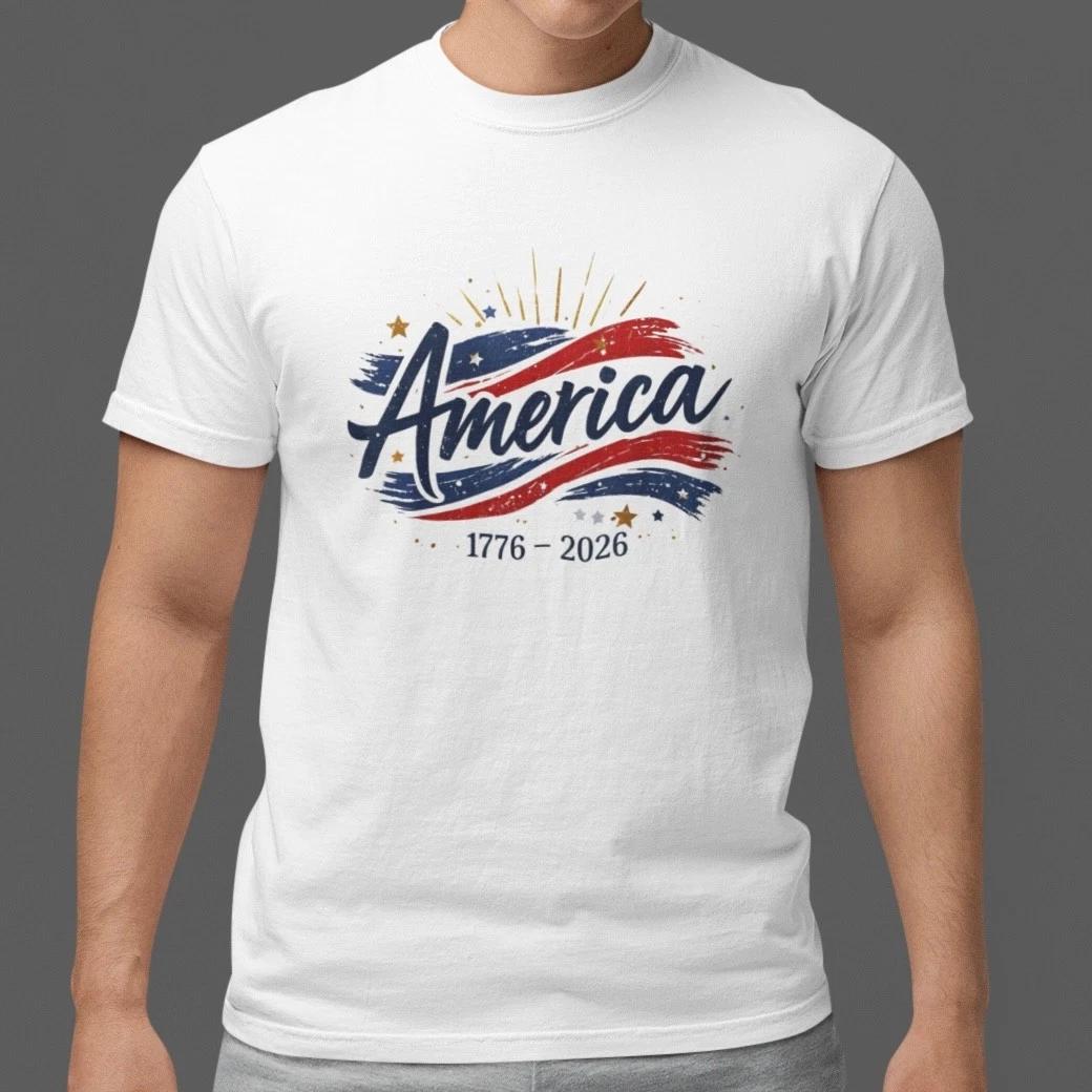 America 1776-2026 250th Anniversary T Shirt USA Patriotic Graphic Tee Unisex S