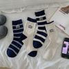 Lady Spring and Autumn Idea Gauze Mark Striped Lace Mid Tube Pile Socks