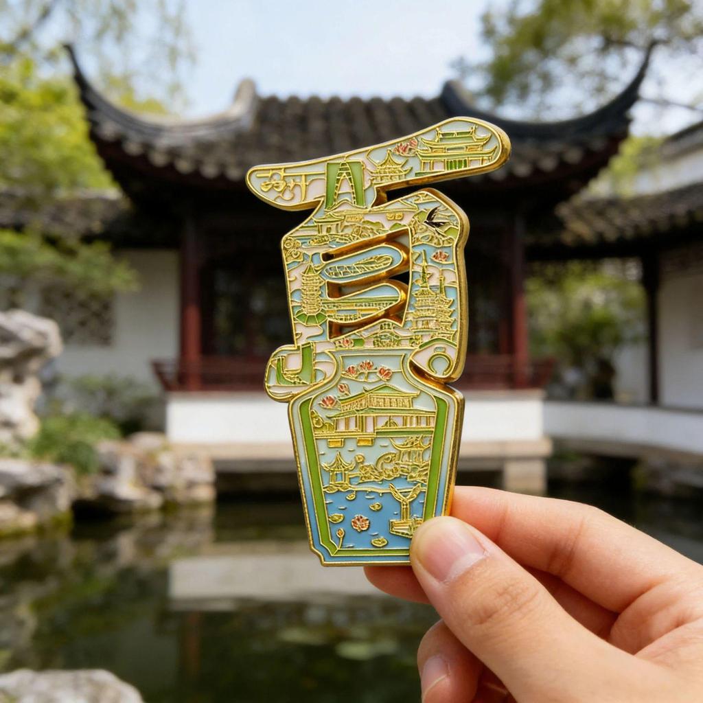 Humble and Lingering Garden Scenic Enamel Metal Magnet - Cultural Souvenir
