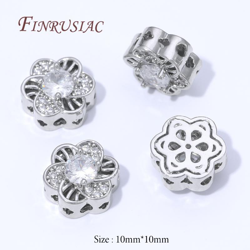 Style Multiple Plaqué Or 14K Perles Zircon pour Fabrication de Bijoux, Perles Espacement Métal, Perles Fleurs Rondes Séparateurs Accessoires DIY