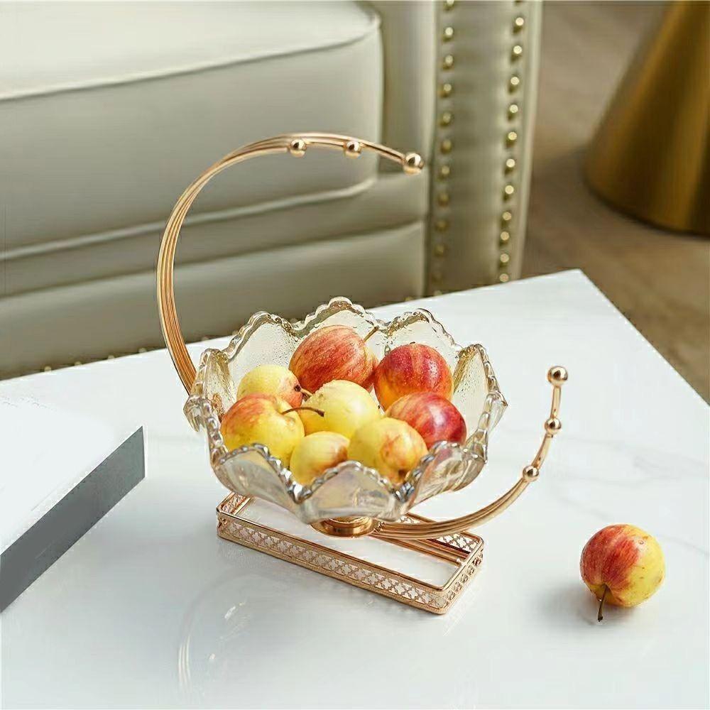 Metal Frame Flower Basket Shape Fruit Plates Glass European Fruit Tray  Photography Props