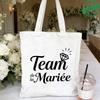 French Girl EVJF Future Bride Team Canvas Tote Bags Bachelorette Party Bridal Shower Shopping Bags with Diamond Ring Design