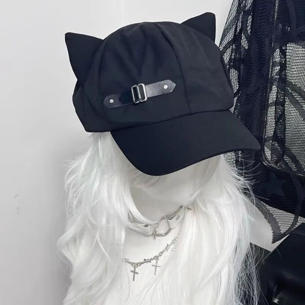 Cappello Piatto Gotico Ispirato ad Harajuku con Orecchie da Gatto e Zip Cappello da Sole Moda Lolita Berretto Cappello Donna Ragazze