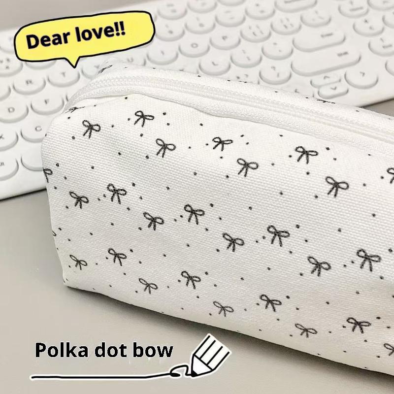 Large Capacity Bow Print Pen Bag Portable Lightweight Stationery Organizer for Teens School Travel Daily Use