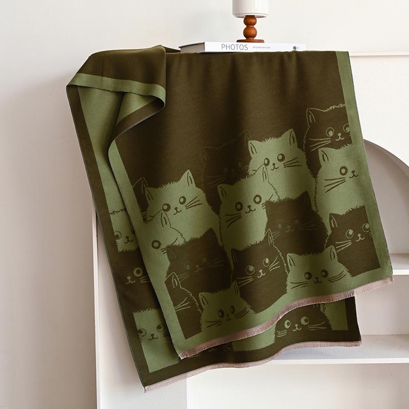 2026 Cozy Cartoon Cat Cashmere-Feel Shawl - Women's Autumn/Winter All-Match Accessory