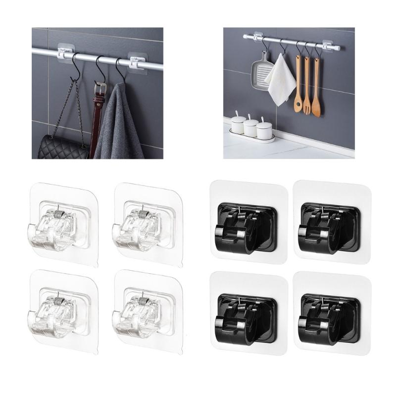 Clear Black Curtain Rod Holders Pack of 4 No Drilling Self-Adhesive Curtains Or Towel Rail Hooks for Hanging Curtains