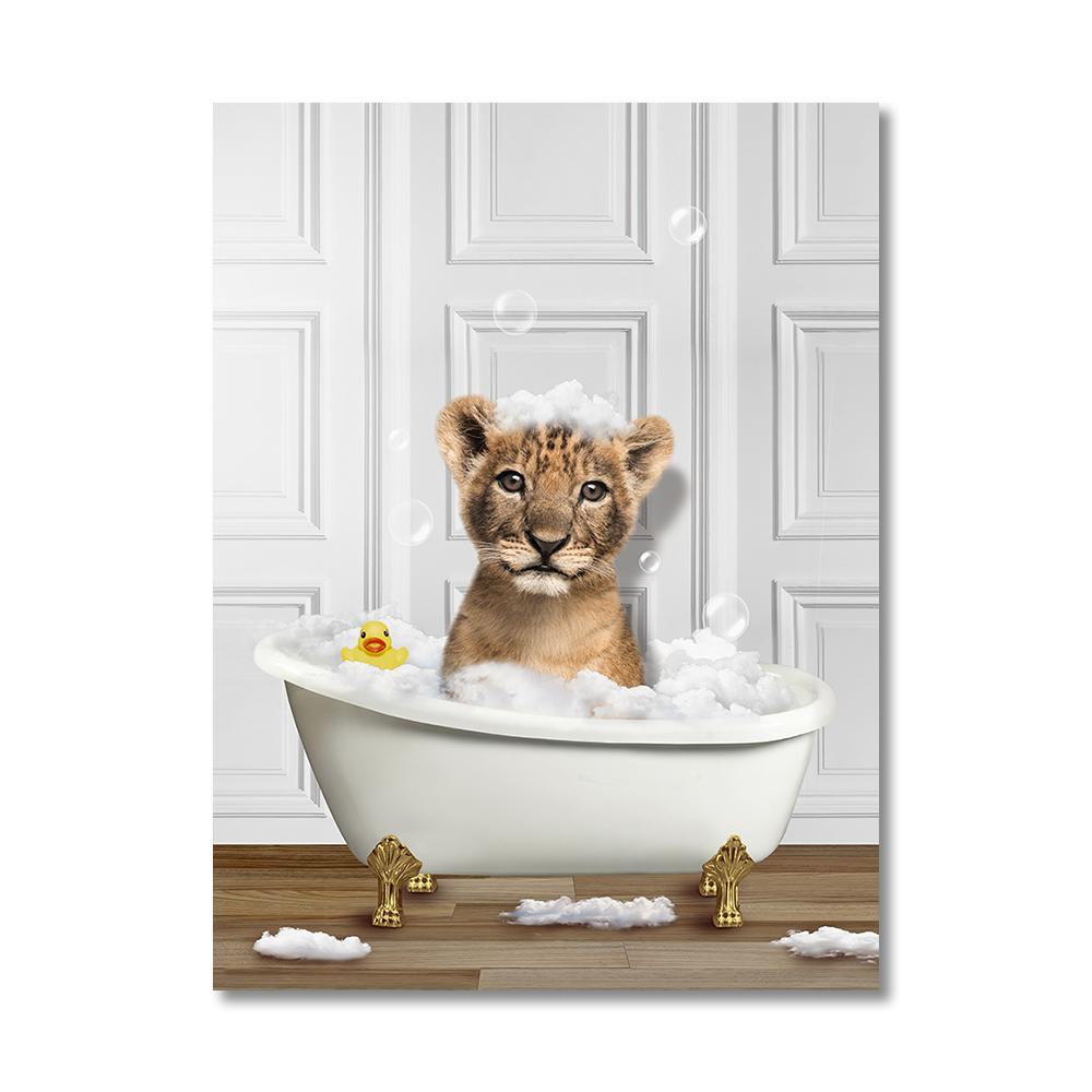 Animais Engraçados Arte de Parede Impressões de Pôster Girafa Banheira Pinguim Elefante Zebra Pintura em Tela Imagem para Quarto de Banho Quarto Decoração de Casa