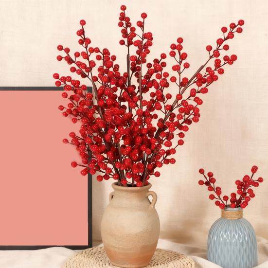Artificial Red Berry Pick Christmas Holly Berries Stem Faux Plants Foam Berries Branch Xmas Holiday Wedding Party Home Decoration