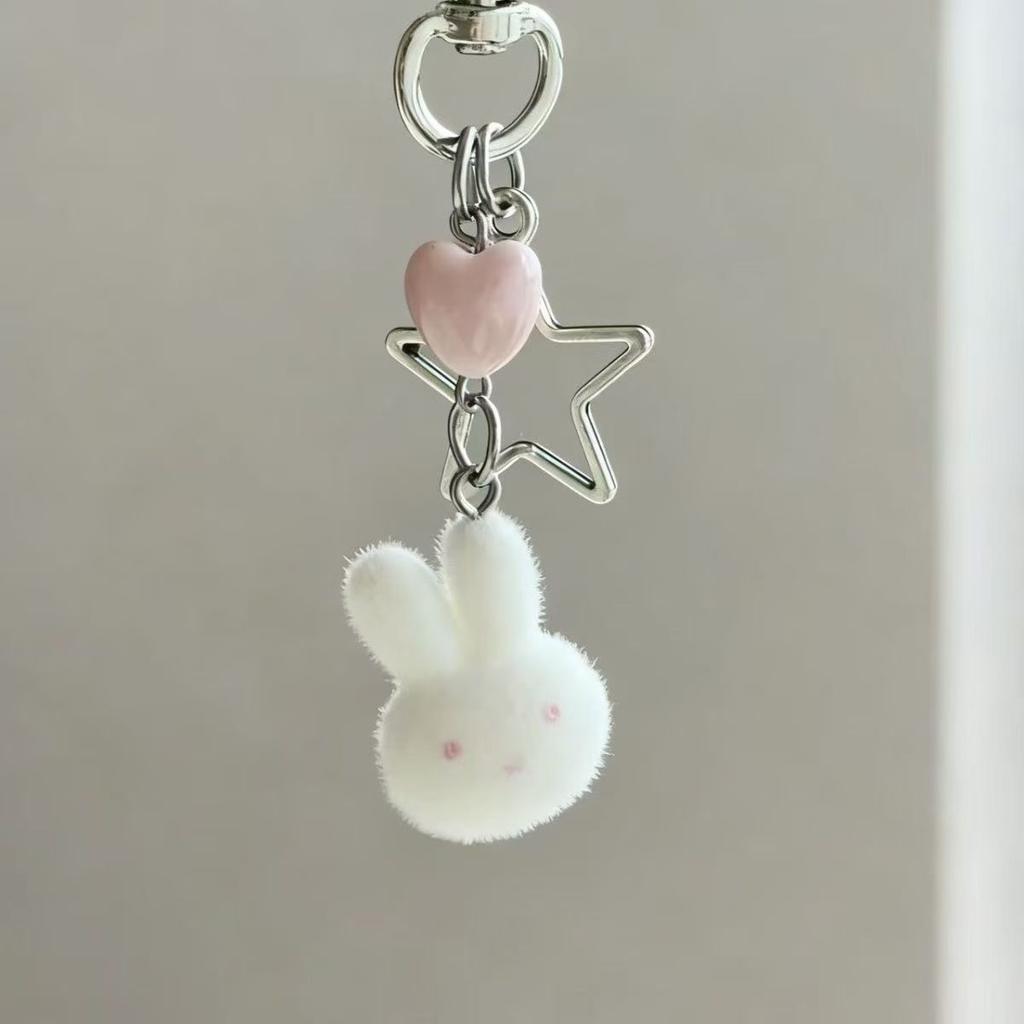 Cute Flocked Miffy Rabbit DIY Bead Phone Strap Keychain Charm Pendant Girlfriend Gift Bags Cards Album Decoration