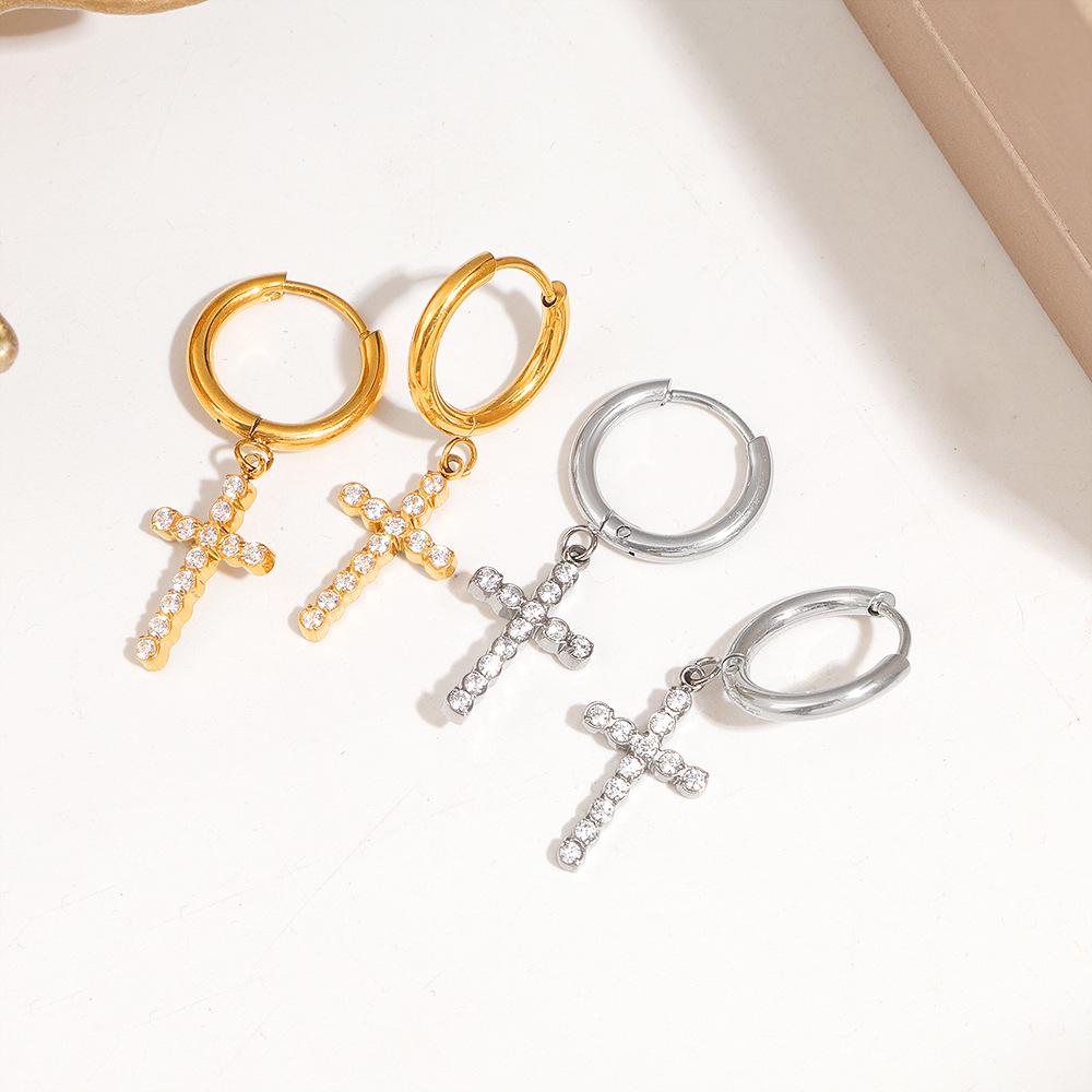 Korean Japanese Diamond-Inlaid Cross Earrings, Unisex Versatile Hip Hop Ear Cuffs, Trendy Sweet Cool Jewelry for Men.