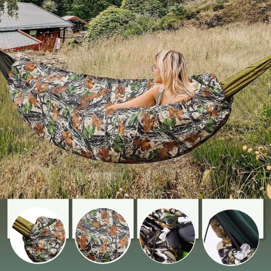 

Camouflage Hammock Cover with Zipper Adjustable Elastic Rope Lightweight Autumn Winter Portable Outdoor Camping Hanging Bed Thermal Cover камуфляжний