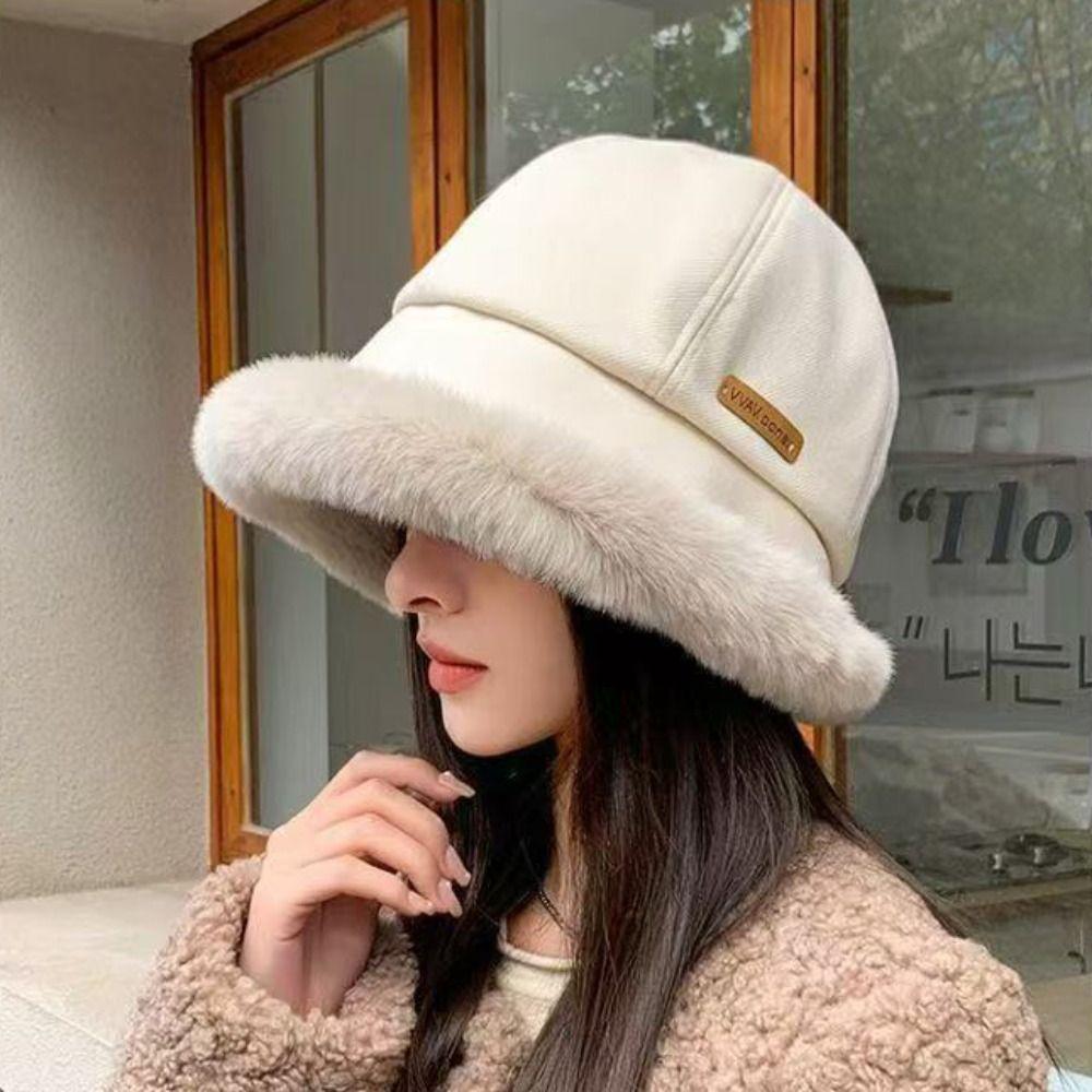 Windproof Fluffy Fur Bucket Hat Soft Warm Cap Cute Winter Fisherman Hat  Outdoor