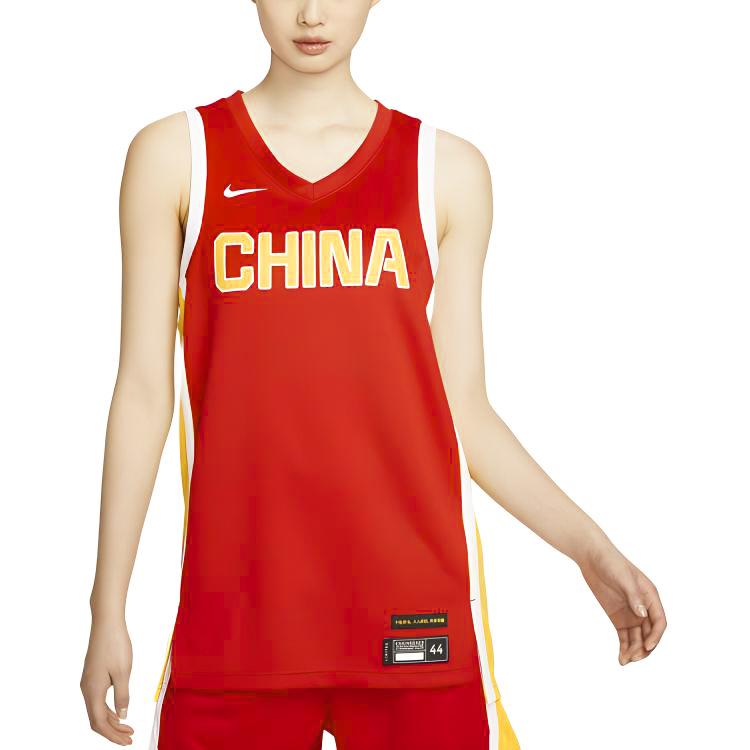 Nike Squadra di Basket Femminile Cinese Serie Olimpica Dri-FIT Confortevole Asciugatura Rapida Color Block Stampa Lettere Canotta da Basket Senza Maniche FQ0451637