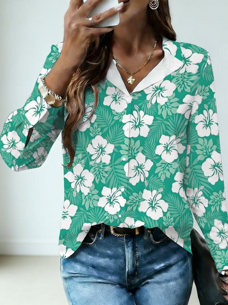 Colorful Cartoon Element Printed Lapel Shirt Women's Loose Casual and Comfortable Single-breasted Commuter Top