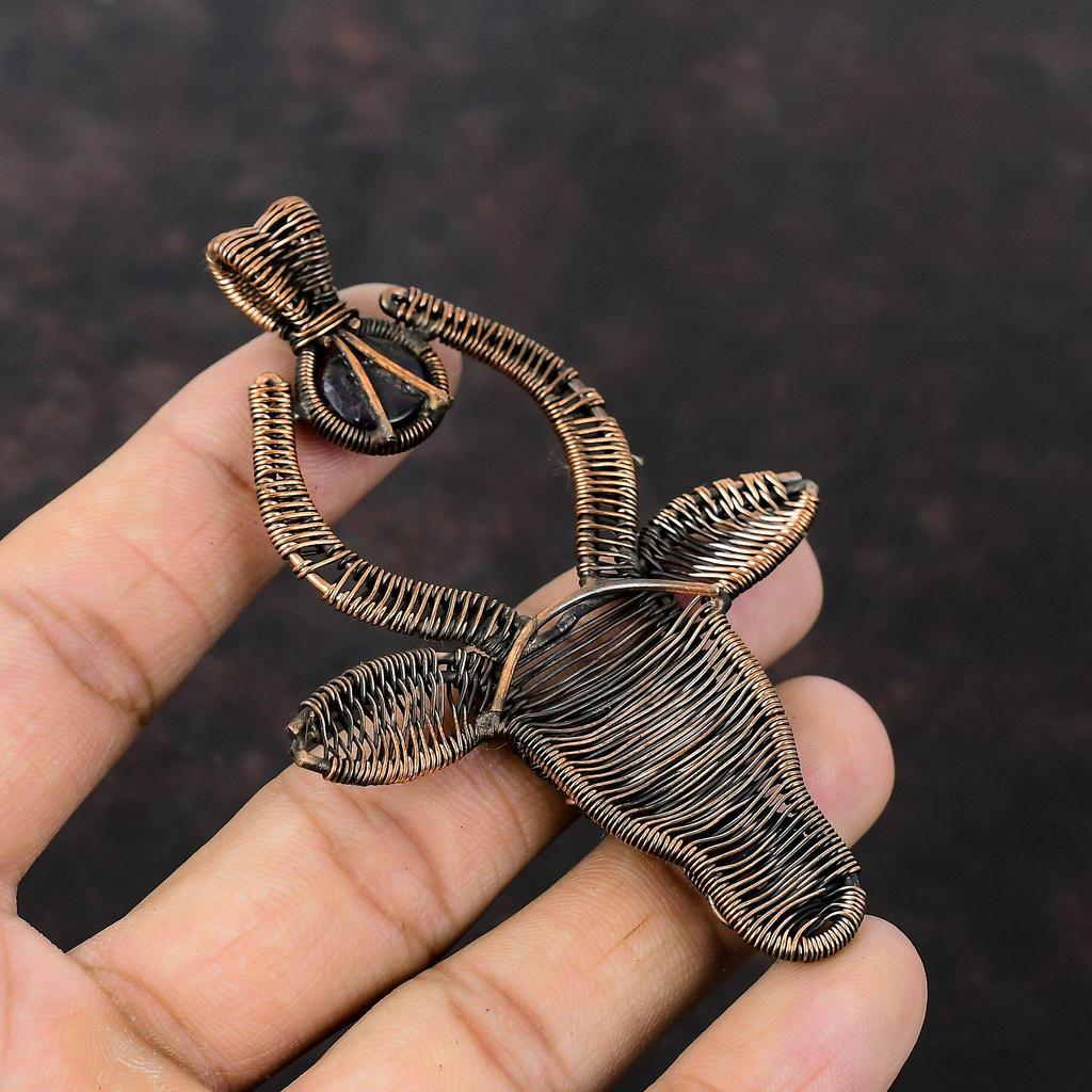 African Amethyst Pendant Copper Wire Wrapped Jewelry Bull Face Gemstone Pendant Copper Pendants Handmade Jewelry Wire Wrap Pendant For Gift