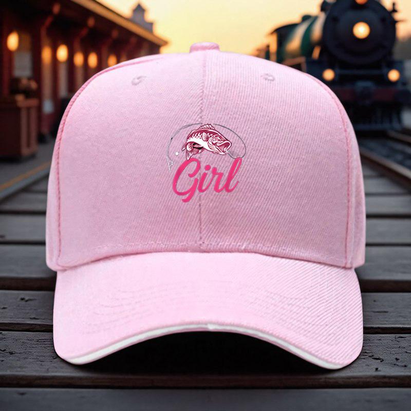 Fishing Girl Bass Graphic Baseball Cap Polyester Adjustable Casual Sport Headwear for Unisex