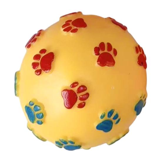 Squeaky Ball Dog Toy Puppy Chew Toy with Paw Print Texture Interactive Dog Teeth Cleaning Toy for Aggressive Chewers