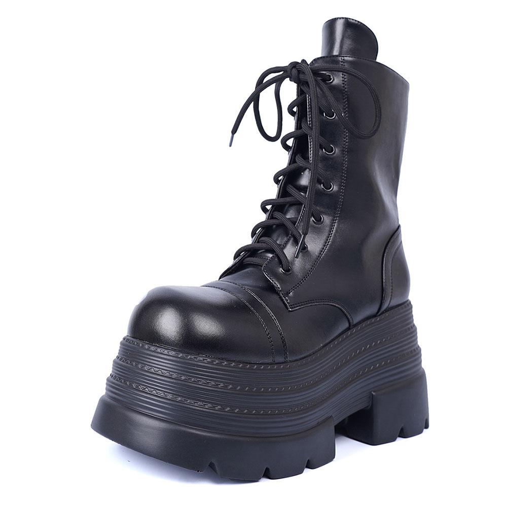 Women's Boots Punk Style Gothic Boots Fashion Mid-calf Leather Boots Women's Motorcycle Boot Height Increasing Platform Booties