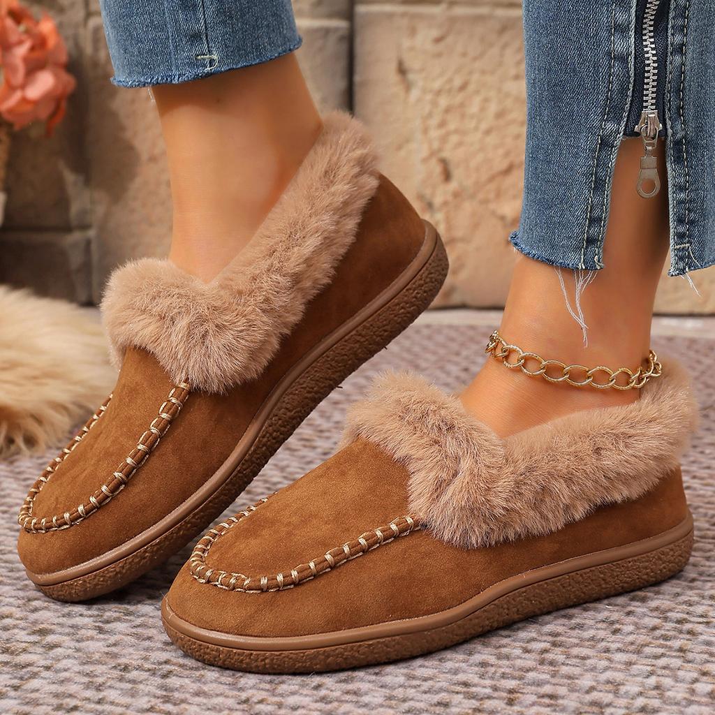 Warm Boots 2026 New Solid Color Furry Shoes Winter Cotton Shoes Women Plush Warm Snow Boots Ladies Casual Flat Short Boots