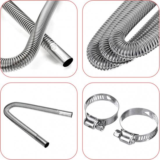 Air Exhaust Pipe Heater Pipe Heater Parking Air Heater Exhaust Pipe Diesel Gas Vent Hose Stainless Steel 2.5cm/1in Inner With Camps (Length: 2M)