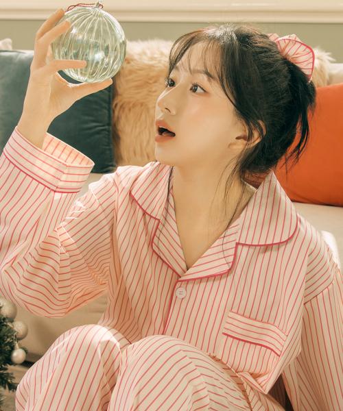 [Dossy] Silk-Fit Lovesome Long-Sleeve Couple Pajamas Set [Shipped from Korea] 100% Authentic