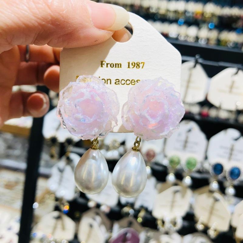 Розовые Хрустальные Жемчужные Серьги-Капли Бохо Милые Цветочные Серьги Подвески Праздничный Стиль Летняя Мода Серьги Оптовая Продажа
