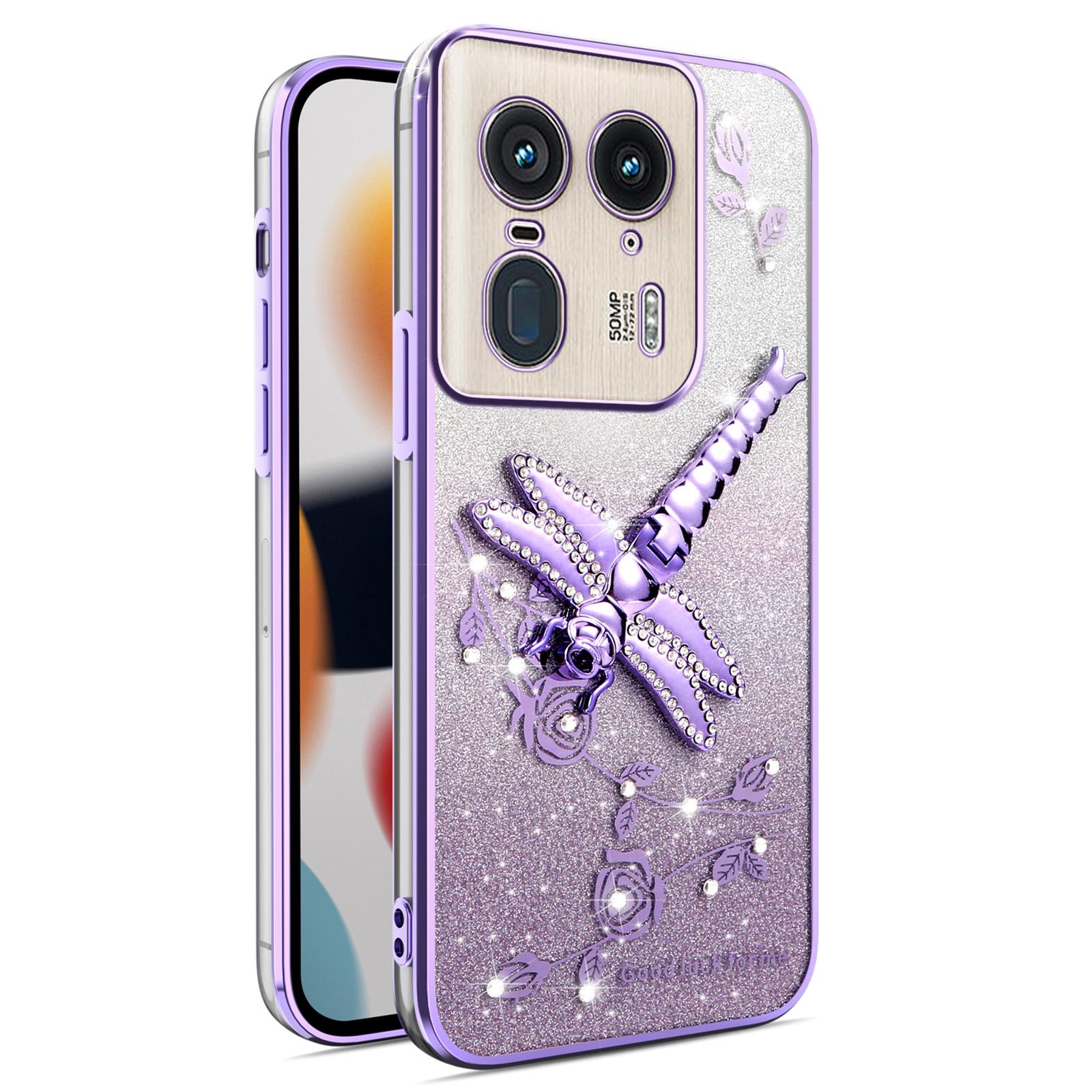 

KADEM For Motorola Moto X50 Ultra 5G/Edge 50 Ultra 5G Case Dragonfly Kickstand TPU Flowers Glitter Phone Cover Purple