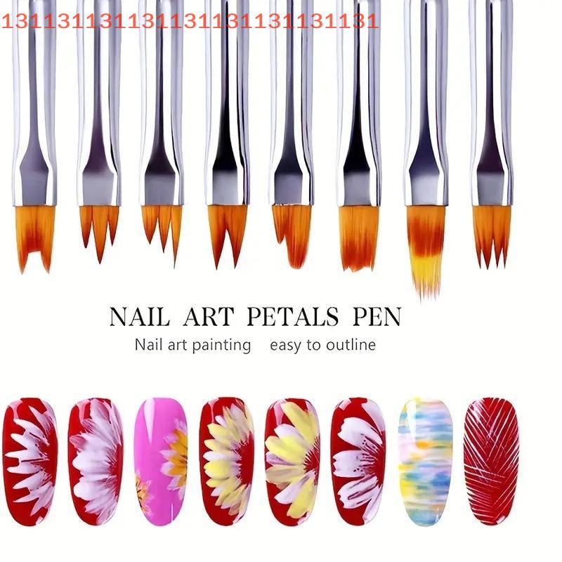 8Pcs Set Multifunctional Mix Shape Petal Painting Gel Nail Art Brush Oblique Gradient Smudge Nail Flower Drawing Sawtooth Pen