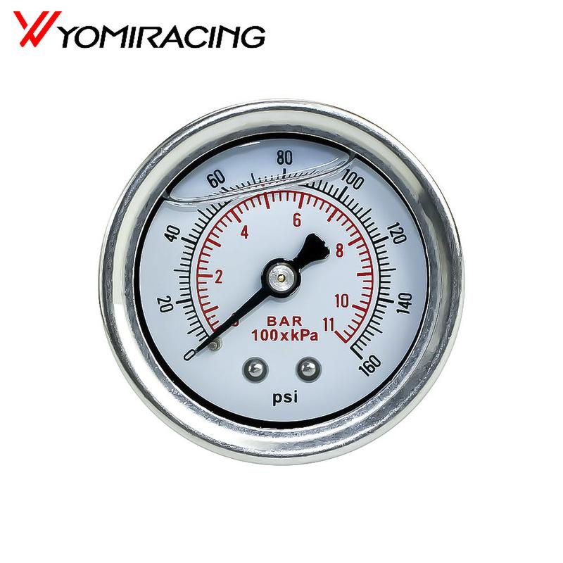 YOMI Fuel Pressure Gauge Liquid 0-160 Psi Oil Press Gauge Fuel Gauge White Face Universal 1/8 NPT YC100917