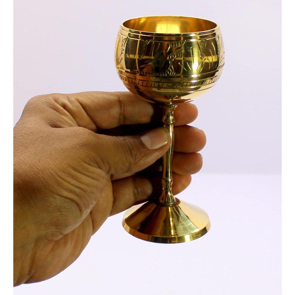 Brass Chalice Goblet Shot Glasses Wine Coupes Glasses - 4.5" Inches Height, 60 ML