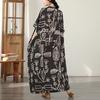 DIMANAF New 2026 Women Plus Size Spring Summer Beach Dress Vintage Floral Print Black Long Dress Loose Oversize Maxi