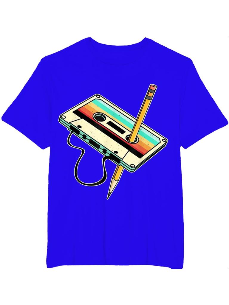 Camiseta Masculina 3D Impressa Lápis Fita Cassete Anos 80 Camiseta Retro Música Anos 1980 Roupa Masculina Camiseta Vintage Camisetas