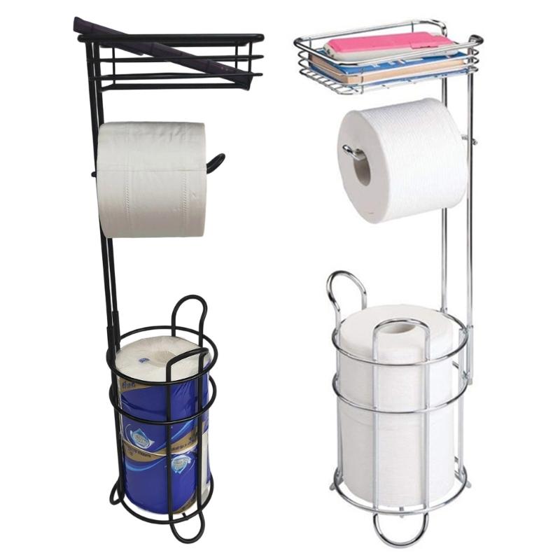Elegant Iron Standing Tissue Dispenser Large Capacity Modern Floor Mounted Toilet Paper Stand for Homes Office Or Travel