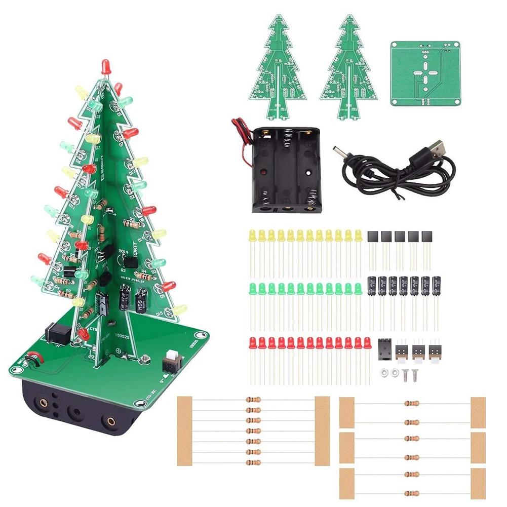 DIY 3D Christmas Tree Easy Installation Battery/USB Powered Electronic Exercise Kit Handmade Christmas Decor Kits for DIY Lovers