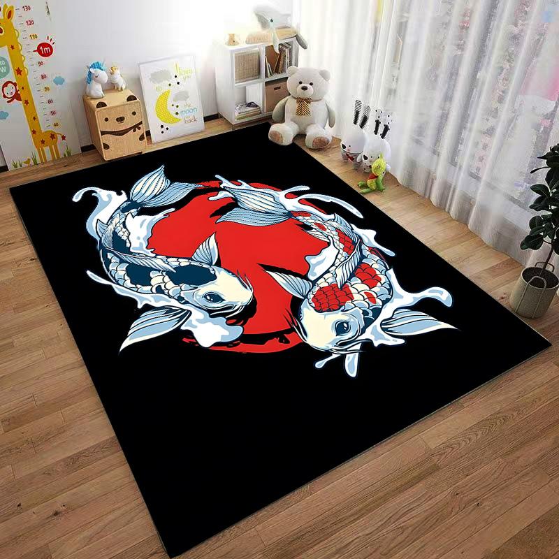 Elegant and Harmonious Koi Carp Rug Design Suitable for use as an anti-slip game mat for living room and bedroom sofas