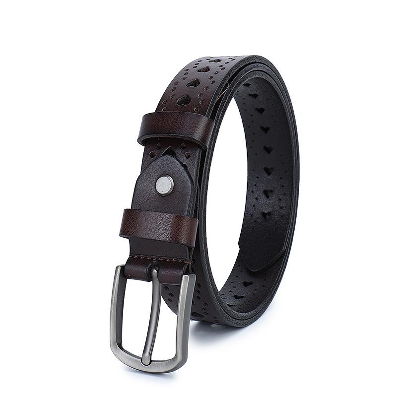 

Женский ремень из кожи с пряжкой из натуральной кожи первого слоя, модный, повседневный, алый, декоративный, тонкий ремень 110cm темно-коричневого