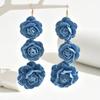 European & American Handmade Denim Rose Tassel Earrings - Fashionable Long Dangle Design