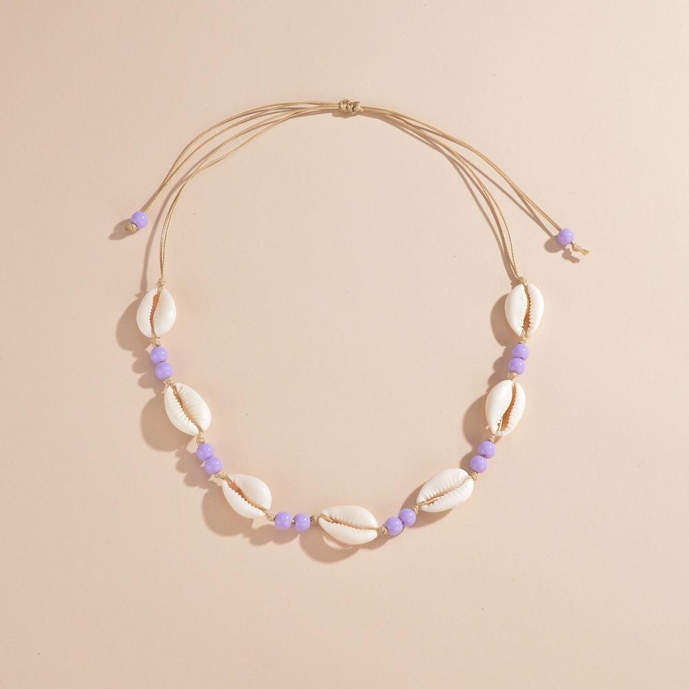 Purple/Blue/Pink/White Shell Braided Chain Adjustable Shell Necklace Shell Beaded Necklace  Woman
