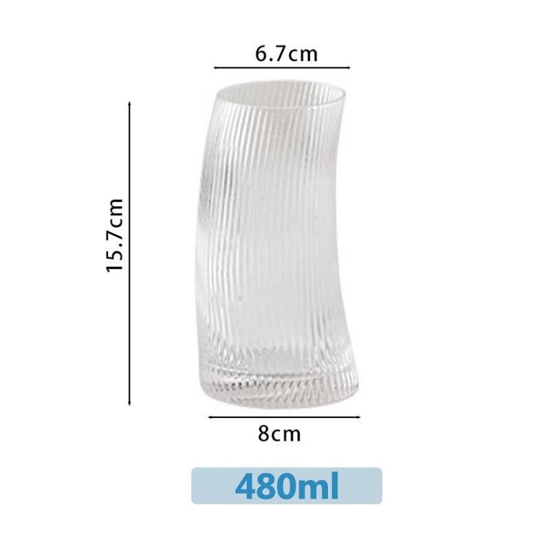 350ml/480ml Modischer Halbmond-Stil Glasbecher Geripptes Klares Glas Milch Wasser Saft Kaffee Tee Tassen Cocktail Biergläser