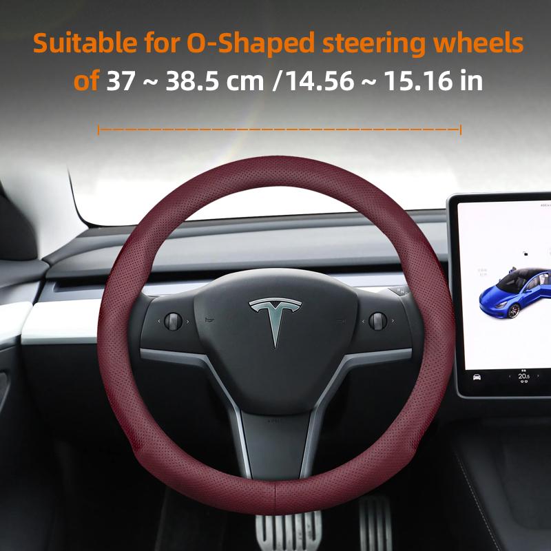 Geeignet für Tesla Ultra-Dünne Atmungsaktive Lederlenkradabdeckung Geeignet für Model 3 Y X S 2024