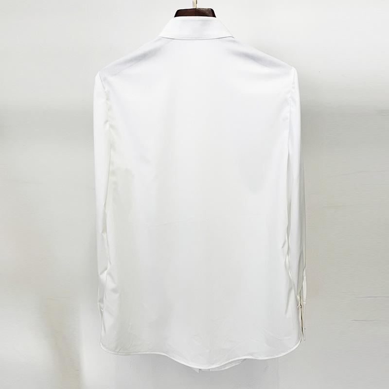 2025 European & American Fashion Slim Fit Ruffle White Long-Sleeve Shirt