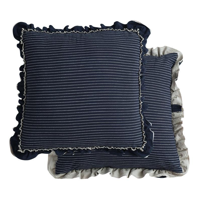 Pastoral Stripes British Style Sofa Pillowcase Cojines Sand-Washed Cotton Lace Throw Cushion Cover Headboard Pillow Covers 1PC 3350₽
