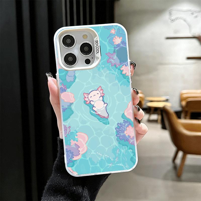Capa de Celular à Prova de Choque Fofa de Desenho Animado de Axolote para iPhone 18 17 Air 16 16E 15 Pro Max 14 Plus 13 Mini 12 Capa Traseira Anti-Queda Fundas
