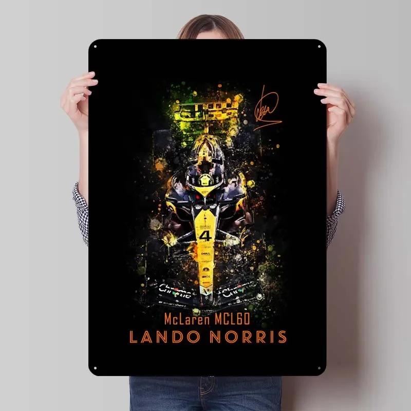 Lando Norris Metallschild Rennposter Dekorative Metallplatten Retro Blechschild für Wandkunst Dekoration Gamer Zimmer Dekoration