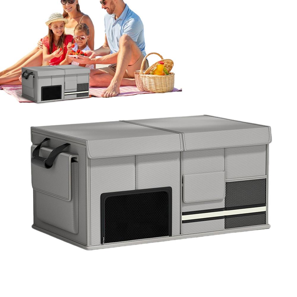 

Органайзер для багажника автомобиля с крышкой, ящик для хранения из ткани Оксфорд с большой емкостью 60 л, экономящий место органайзер, износостойкий ящик для хранения серый