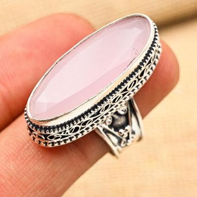 Pembe Kalsedon Değerli Taş El Yapımı 925 Ayar Gümüş Takı Yüzük Anma Günü İçin