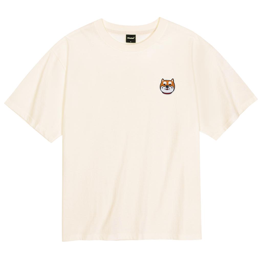 OKSTAR Cool Cotton Oversized Shiba Inu Embroidered Patch Short Sleeve Tee